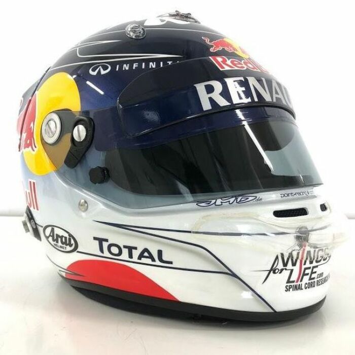 Autographed helmet of Sebastian Vettel, white marble